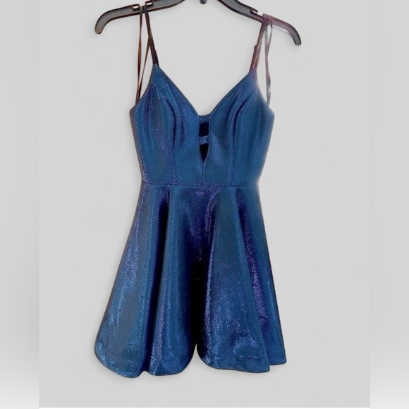 B Darlin-Shimmer flair dress. Navy metallic-1/2 juniors-NWT - Picture 2 of 4